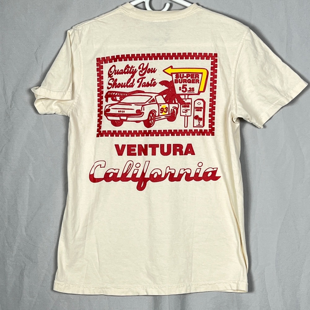 Super Duper Co Graphic T-Shirt Mens Small Ventura California Burger Cream Retro